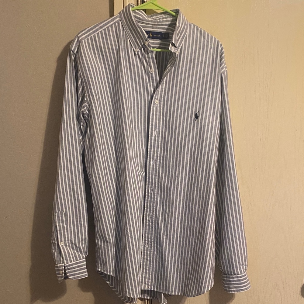 Ralph Lauren Light Blue and White Striped Button-Down Shirt